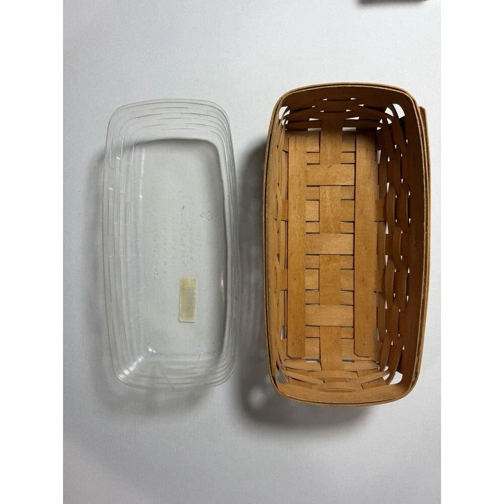 Longaberger Brown Wooden Basket 1995 Bread Basket 15x7x4 with Plastic Protector